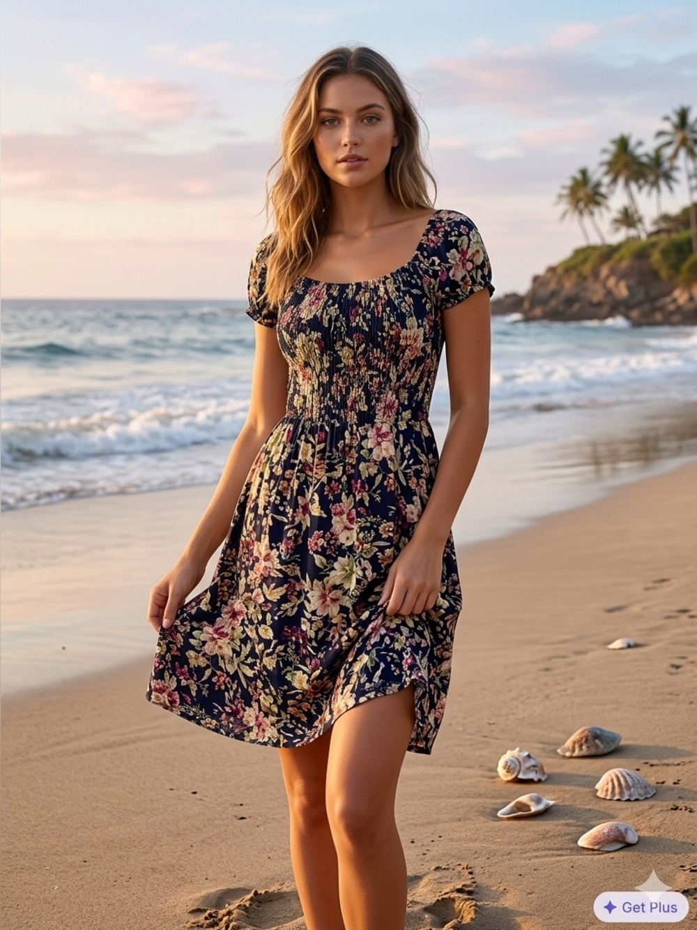 Xhilaration Floral XXL  Smocked Babydoll Dress Navy Pink Boho Cottagecore